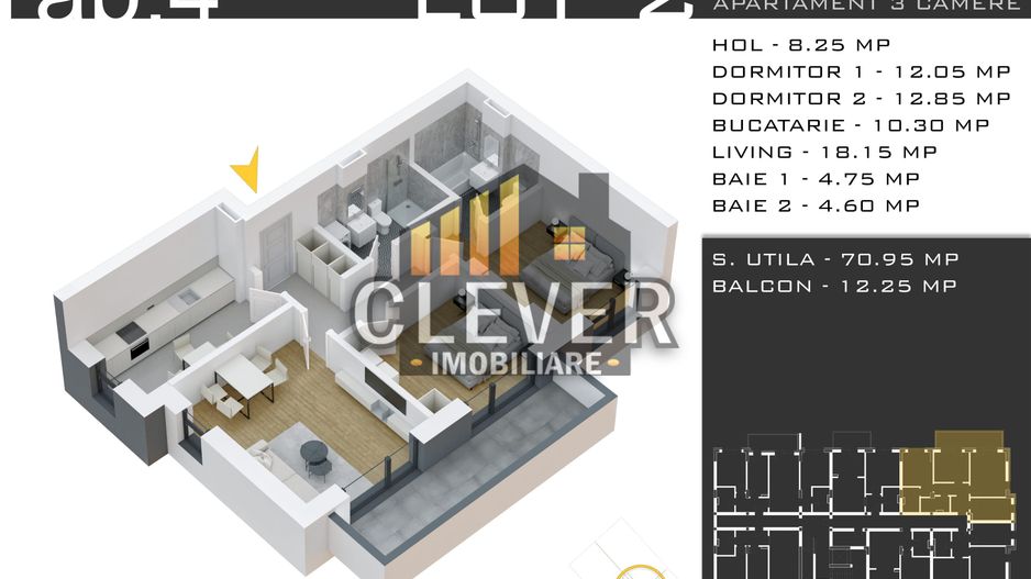 Apartament 3 Camere 83 mp - Zona Pallady - Comision 0% - Schiță 13