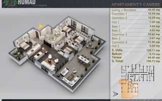 Penthouse 5 cam | 196.71 mp | Panouri Fotovoltaice | Comision 0% metrou Teclu - Poză 1