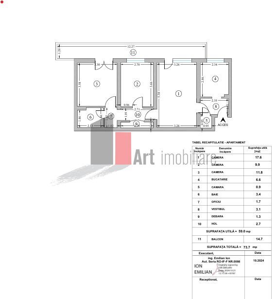Apartament 3 camere  Titan Balcon de 14 mp - Schiță 12