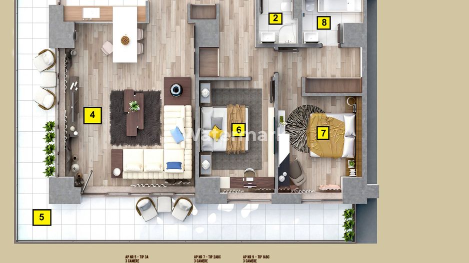 Apartament 3 camere Tip A1 1 - Schiță 8