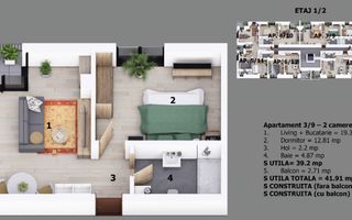Apartament 2 camere Otopeni central | bloc cu lift | include parcare - Schiță 10