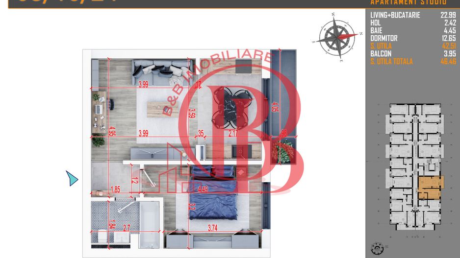 2 camere parcare bonus - Pallady - direct dezvoltator - Schiță 2