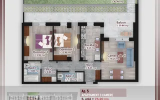 Apartament 3 camere parter, curte și balcon mare - Pallady - Schiță 19