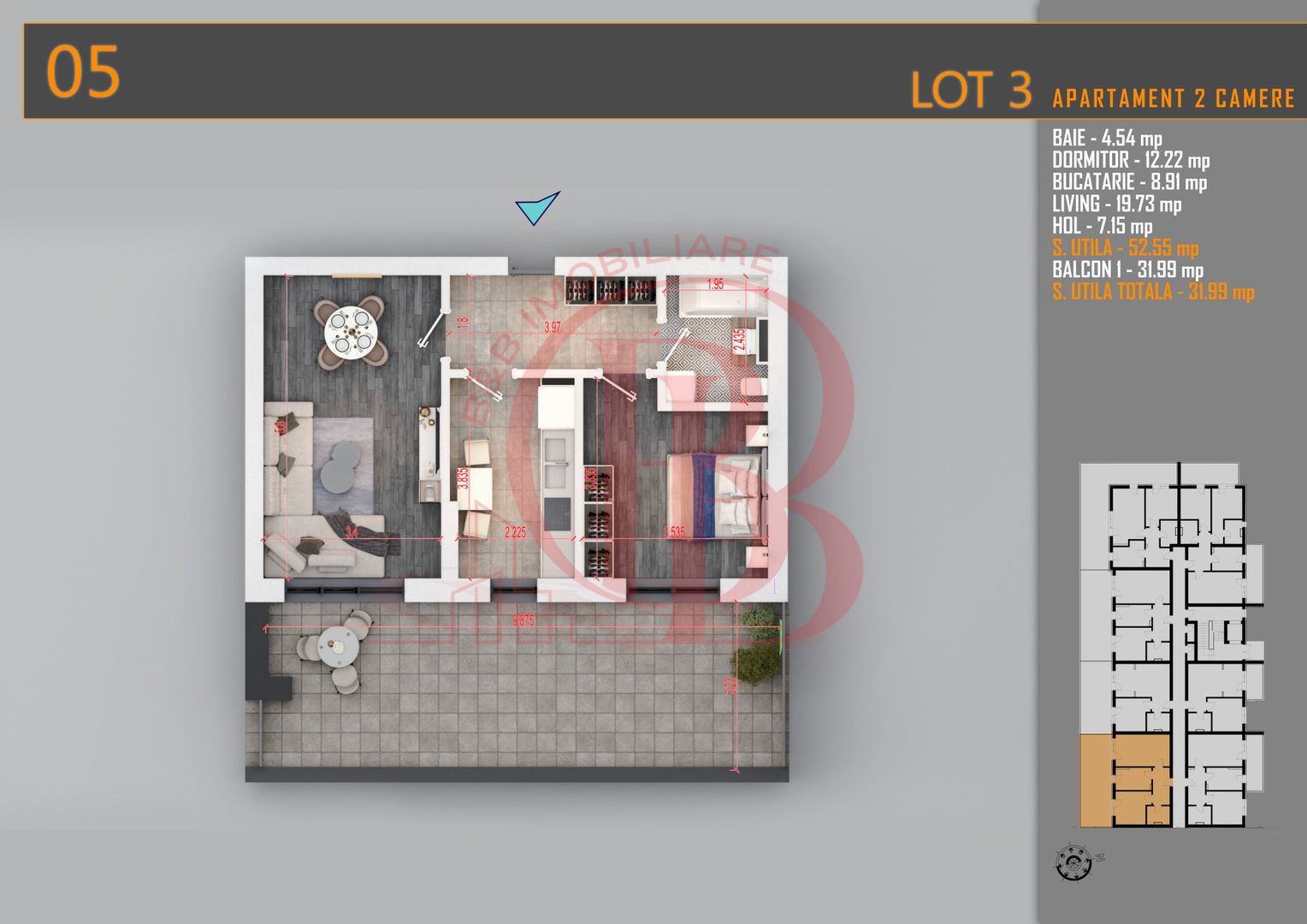 Apartament 2 camere cu terasa Titan-Pallady-Metrou Teclu - Schiță 7