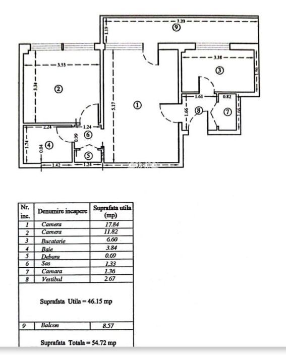 Apartament 2 camere, 55mp, balcon 8mp, etaj 2, in zona Campia Libertatii - Schiță 15
