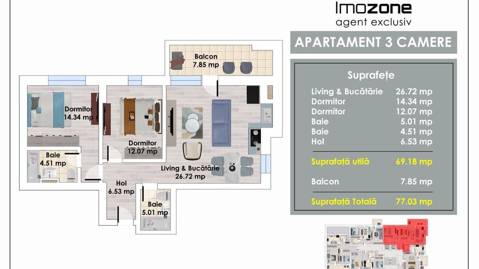 Garsoniera | 47 mp | Decomandata | Bucatarie Spatioasa | Bloc Nou | Comision 0% - Poză 9