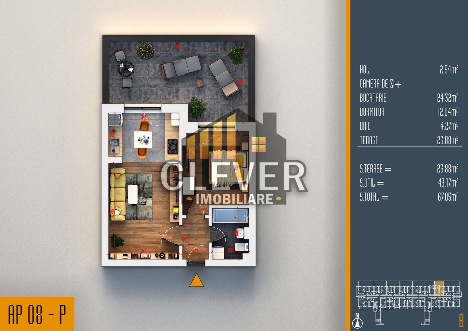 2 camere cu terasă 24 mp | Open space | Pallady - Poză 2