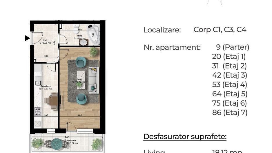 Garsoniera, 3-4 min metrou, decomandată, 45 mp - Poză 5