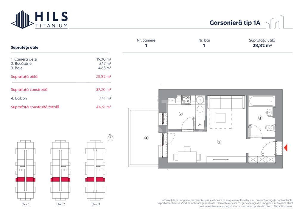 Vânzare, garsonieră, 1 cameră tip 1A, HILS Titanium, București - Poză 2