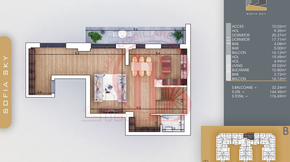 Th. Pallady 3 camere Duplex | Living 39mp | Dormitor 20mp - Schiță 2