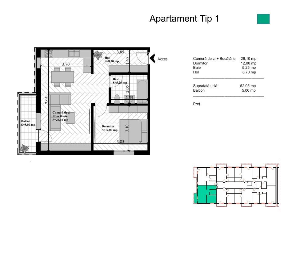 Pret PROMO 2 camere 57 mp  Bucium 87500 euro - Poză 9