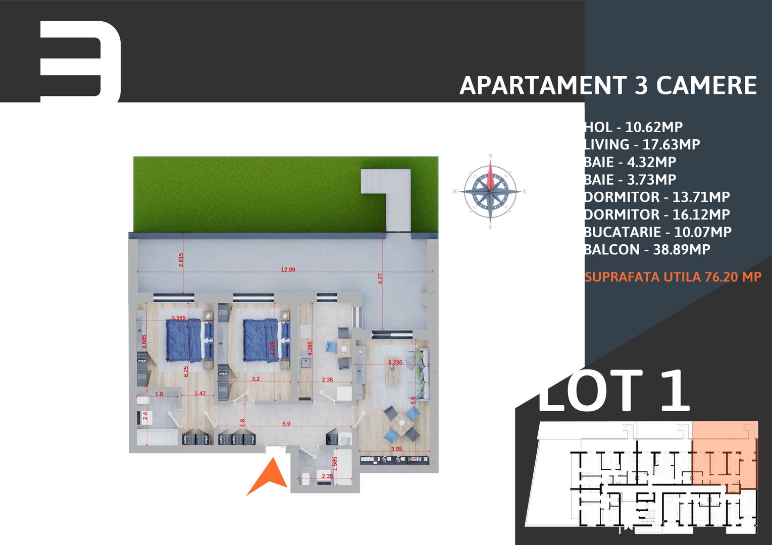 Apartament 3 camere cu GRADINA,Incalz.pardoseala,Pallady,Metrou - Poză 3