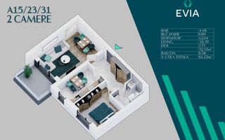 Apartament decomandat 2 camere Premium Theodor Pallady - Schiță 2