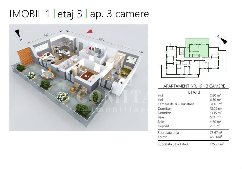 Apartament eficient compartimentat cu terasa generoasa - Poză 7