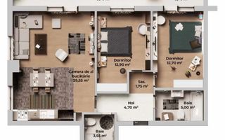 Apartament 3 camere, bloc nou, Calea Surii Mici-Zona de Vest - Schiță 9