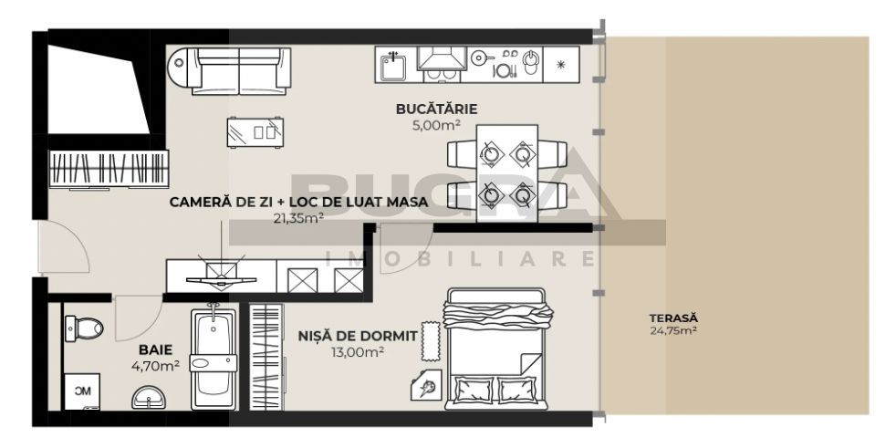 Apartament 2 camere, 44 mp, terasa 25 mp, zona Autogara - Poză 1
