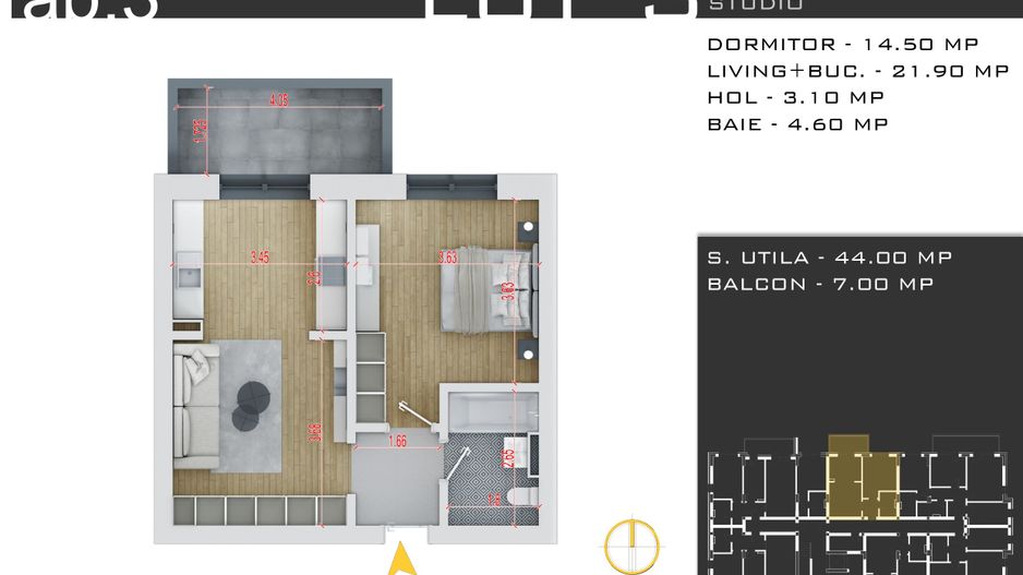 2 camere  -parcare inclusa -proiect nou -Pallady - Schiță 13