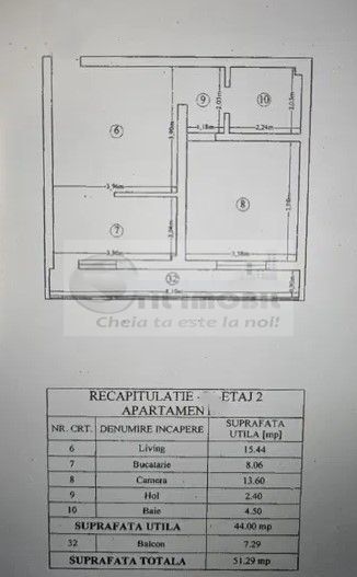 Apartament cu 2 camere - 51 mp - Strada Soarelui - Bloc 2019. - Schiță 4