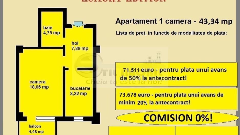 Apartament 1 camera de vanzare in Iasi, Galata, 43,34 mp, bloc nou - Poză 13