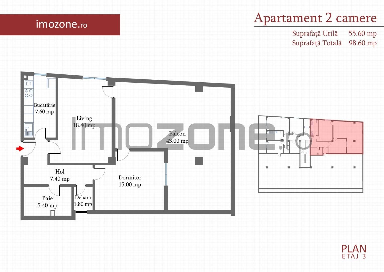 Ap., 2 cam. dec. 56 mp., + Terasa acoperita 43 mp, MILITARI Pacii, Comision 0% - Schiță 6
