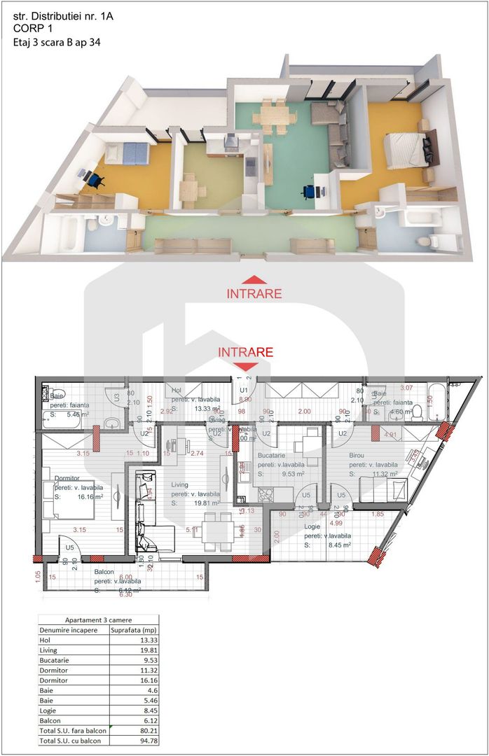 Apartament | 3 camere  DECOMANDAT | Etaj 1 | 5 min de Centru istoric - Schiță 2
