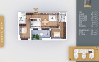 Apartament 3 camere Titan Pallady pozitie excelenta vs Metrou Nicolae Teclu - Schiță 2