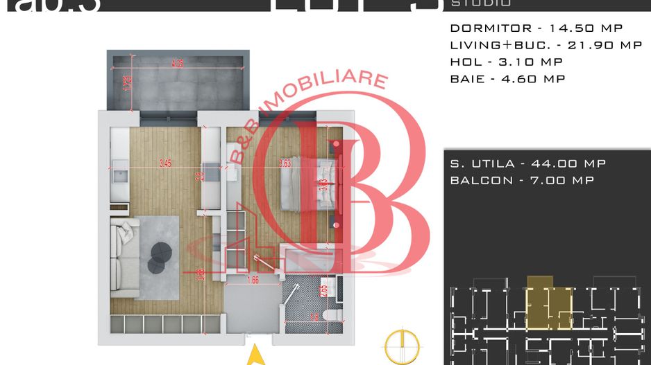 Apartament 2 camere Titan-Theodor Pallady-Metrou N. Teclu - Schiță 13