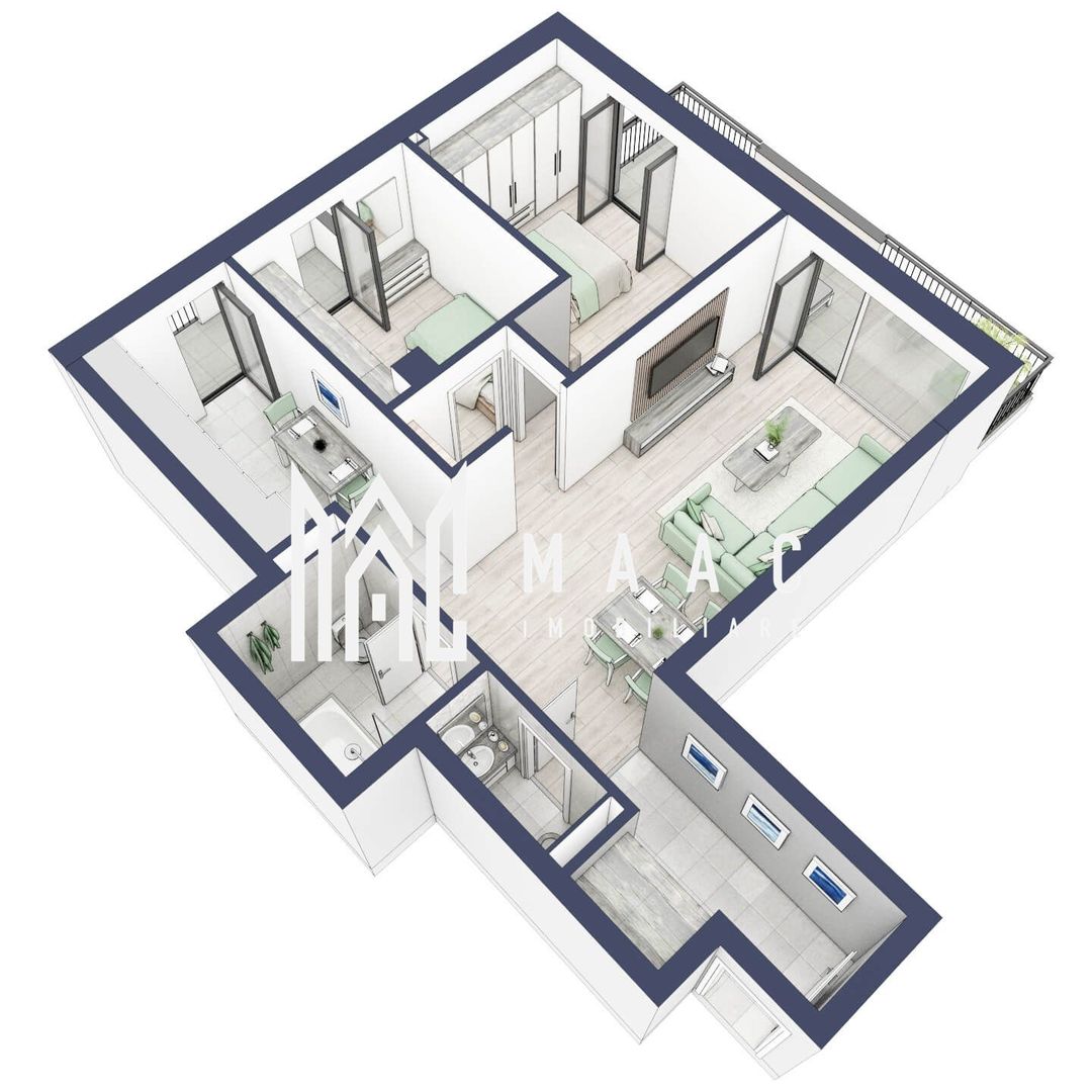 Apartament 3 camere | Balcoane 15.1 mp | Etaj 1 | Turnisor - Poză 3