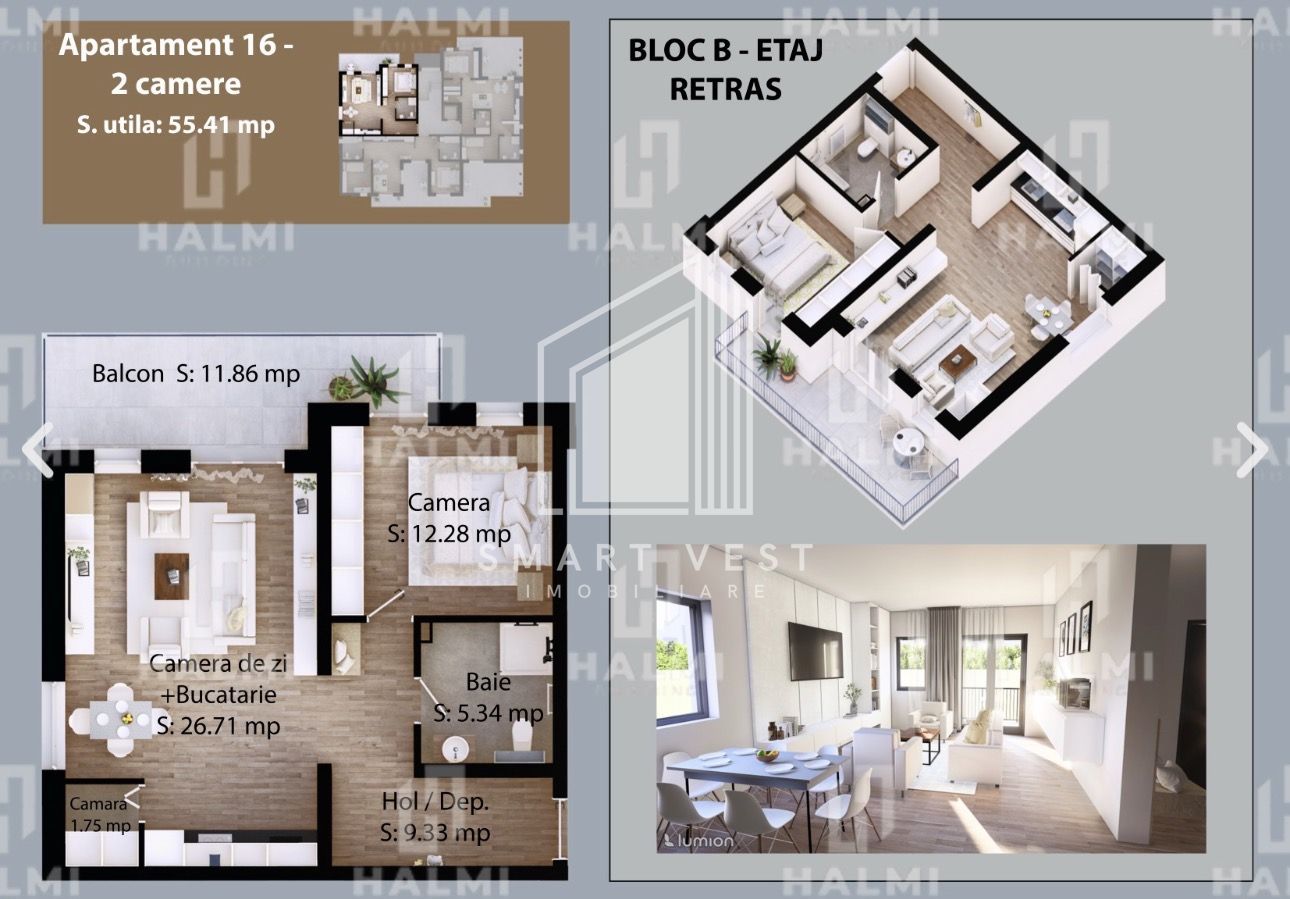 Apartamente 2 si 3 camere semifinisate | 40-66 mp util | Zona Micro 16 - Poză 6