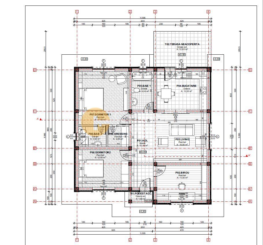 Casa invidiuala cu 4 camere si 2 bai - plan drept - Poză 4