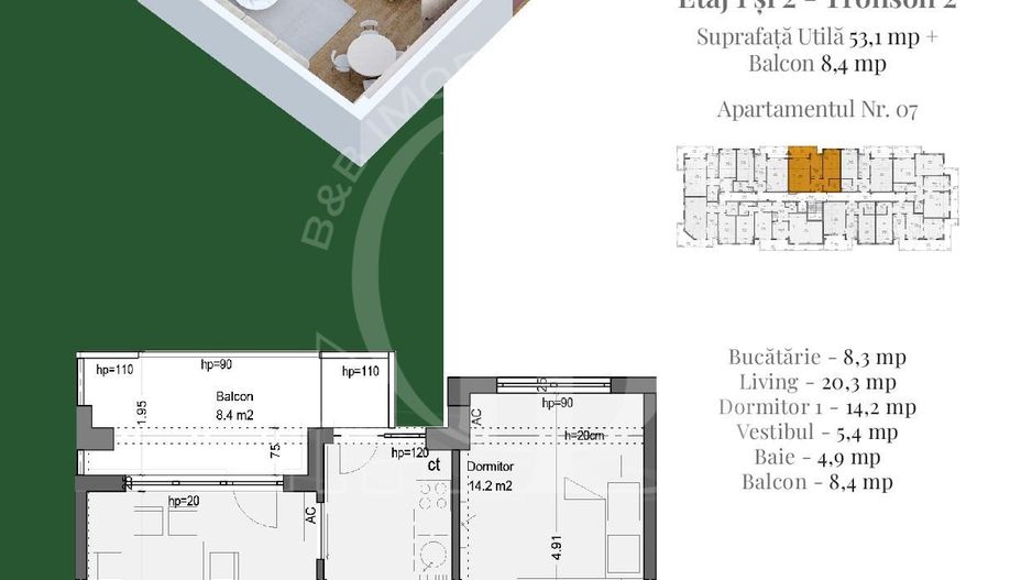 Apartament 2 camere Theodor Pallady Complet decomandat - Schiță 6