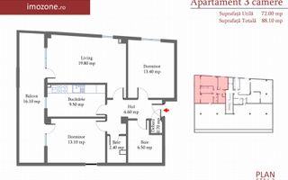 Ap 3 cam + Terasa, 88 mp, dec., etaj 3/4, Militari-Margelelor, NOU, COMISION 0% - Schiță 7