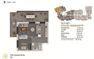 Th. Pallady-2 camere cu Terasa si Loc de parcare Gratuit - Schiță 1