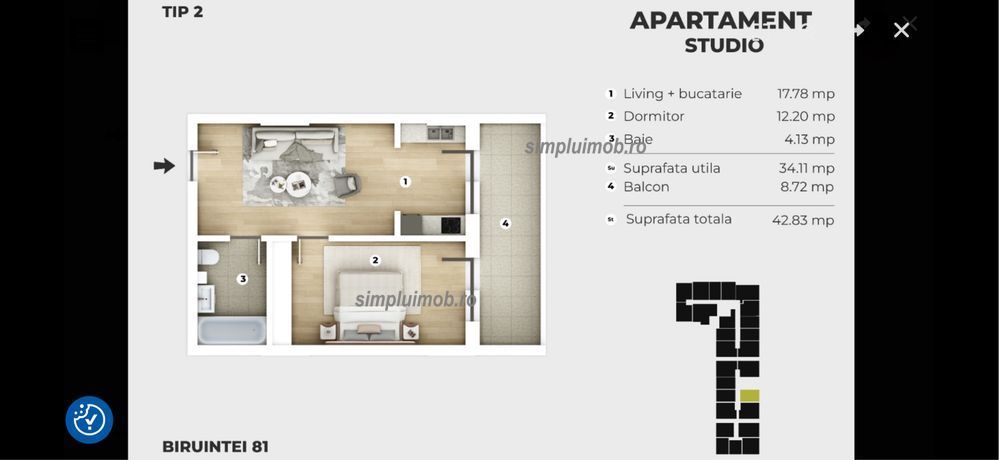 studio ansamblul 81 Residence 7 minute metrou Berceni - Poză 8