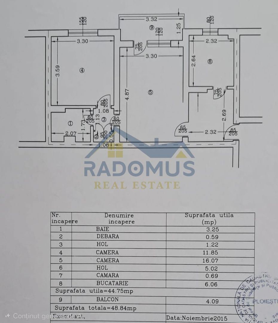 Apartament 2 camere - 49 mp Utili - Nord - Etaj 3 din 4 - Allea Nalbei - Schiță 13