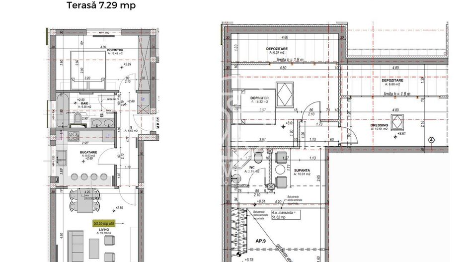 Penthouse 4 camere, 2 bai, intabulat (C&A-54N-MI-ap.9) - Poză 2