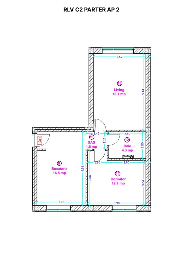 Apartament 2 camere cu bucatarie inchisa- Selimbar zona Lidl. - Schiță 4