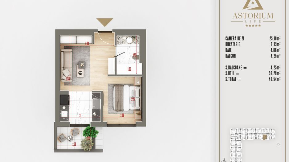 2 camere tip studio proiect premium titan pallady - Schiță 5