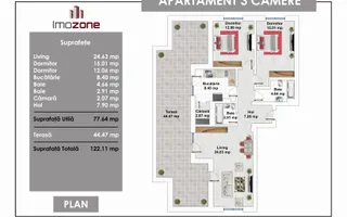 PENTHOUSE - 3 CAMERE CU TERASA DEOSEBITA, FINISAT COMPLET, COMISION 0% - Schiță 14