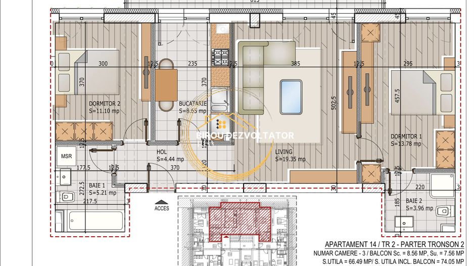 Decomandat Modern 2 bai Metrou Teclu zona verde Titan Pallady ikea - Schiță 3