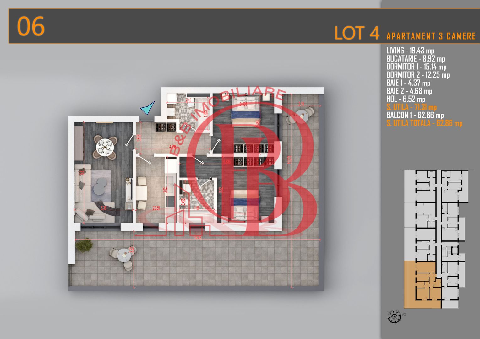 Apartament 3 camere Titan Th. Pallady-Sector 3-Metrou Teclu - Schiță 2