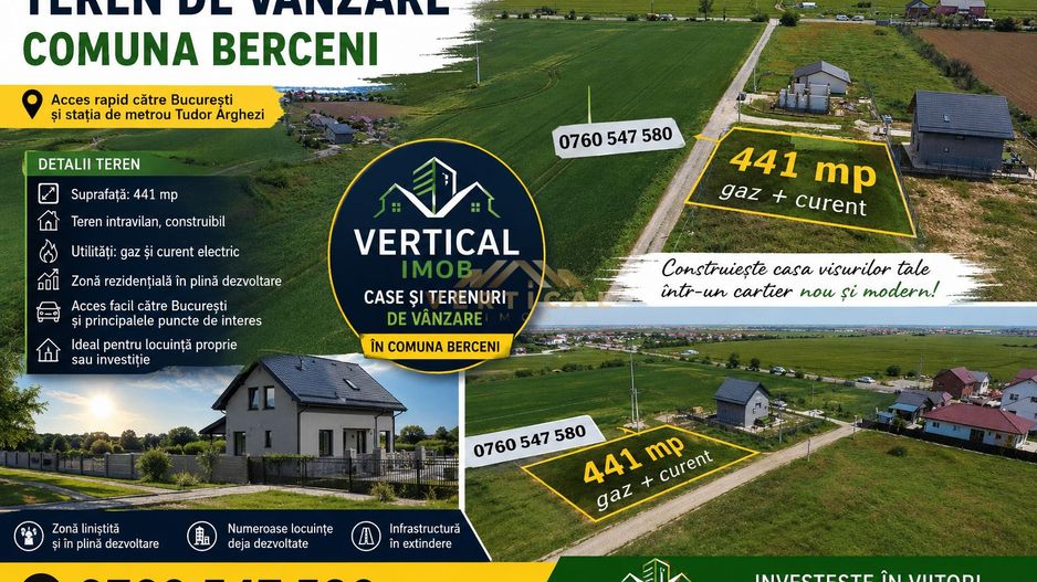 Teren Intravilan 440 mp de Vânzare – Comuna Berceni - Poză 1