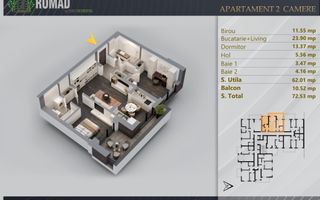 Apartament 3 camere Proiect Premium Independent Energetic - Schiță 2