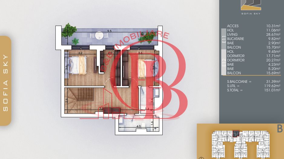 3 camere tip Duplex Living Generos Mutare Rapida 7min metrou - Schiță 5