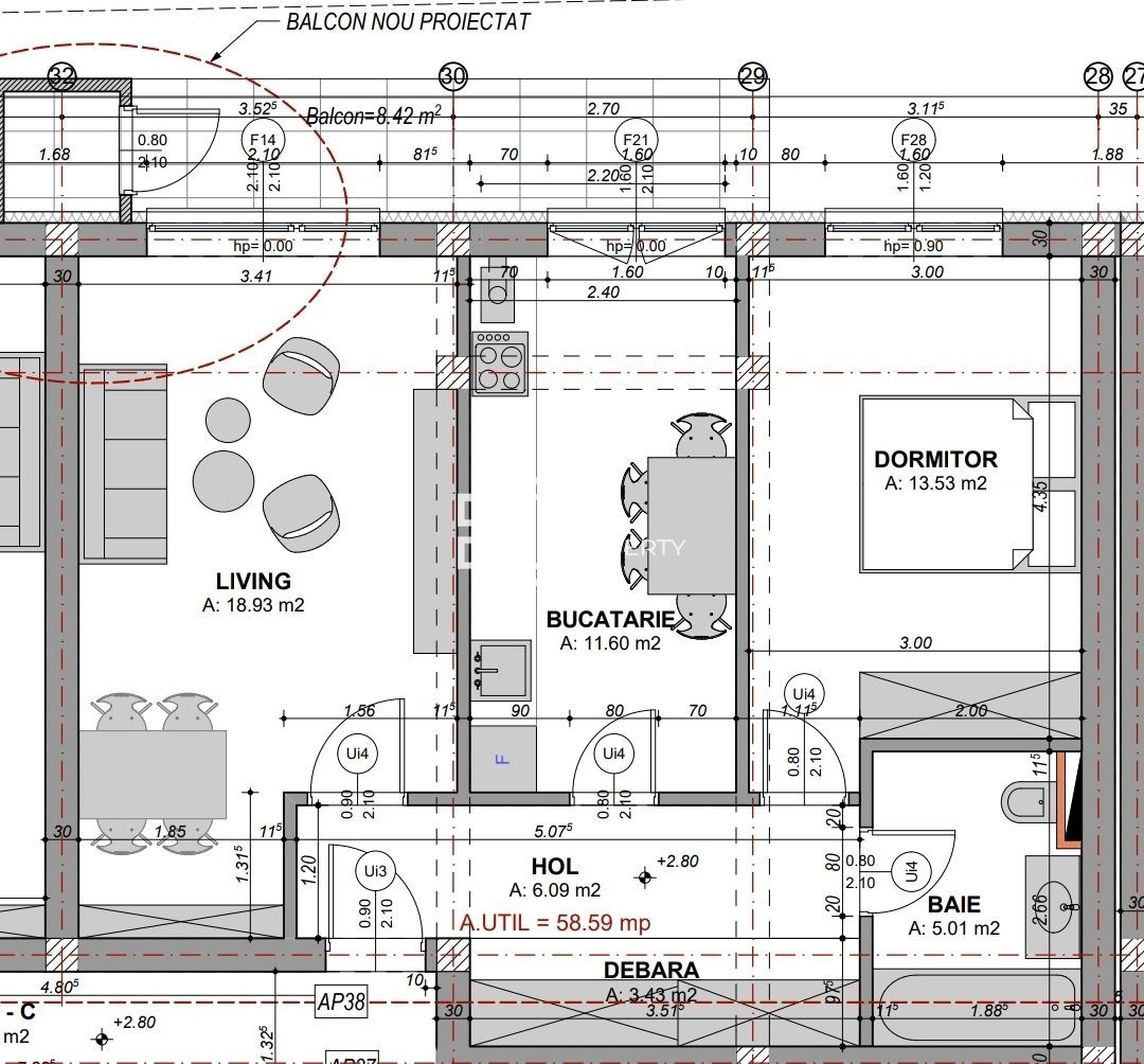 Apartament 2 camere, 58 mp-ETAJ 1-- Doamna Stanca, Selimbar - Schiță 11