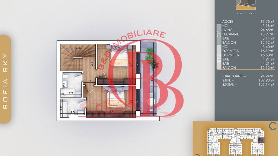 Apartament 3 camere mari cu scara interioara | 7min metrou Teclu - Schiță 4