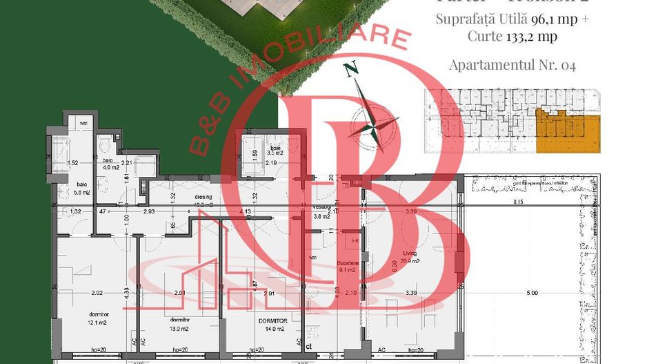 Apartament 4 camere | Gradina Proprie 133mp | Metrou Teclu - Schiță 1