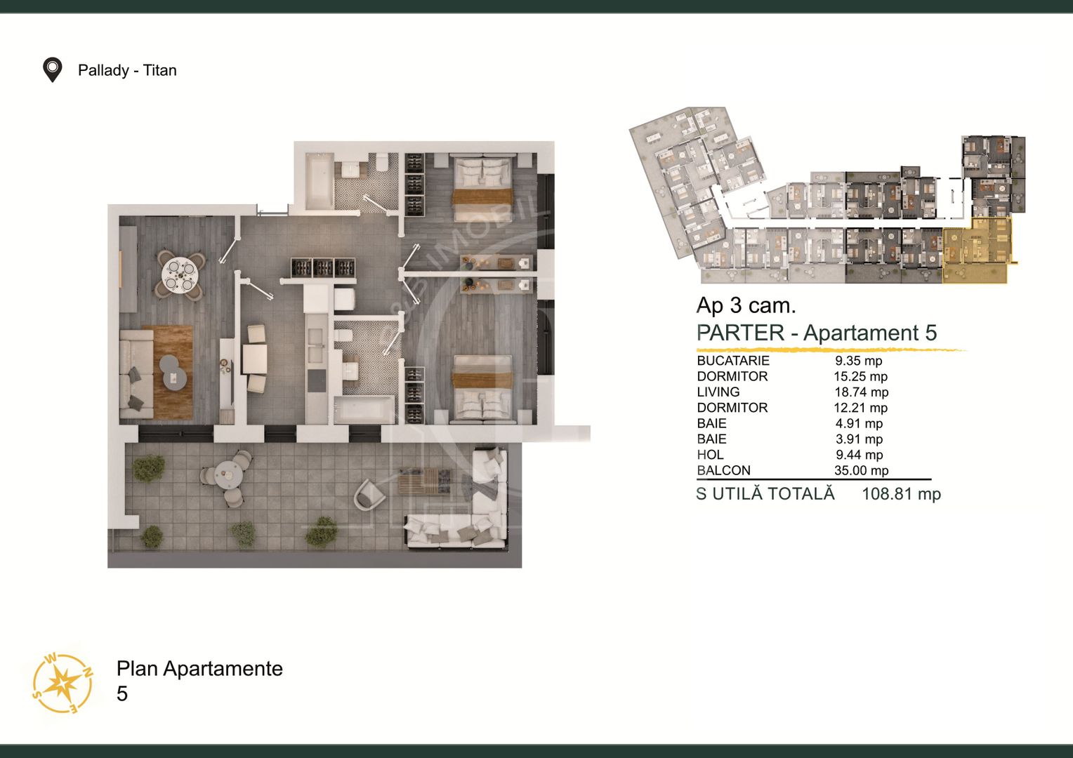3 camere cu terasa in Theodor Pallady Loc de Parcare BONUS - Schiță 1