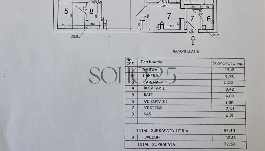 Apartament 3 camere | 78 mp | Etaj 1 | Tei | Locație excelentă - Schiță 10