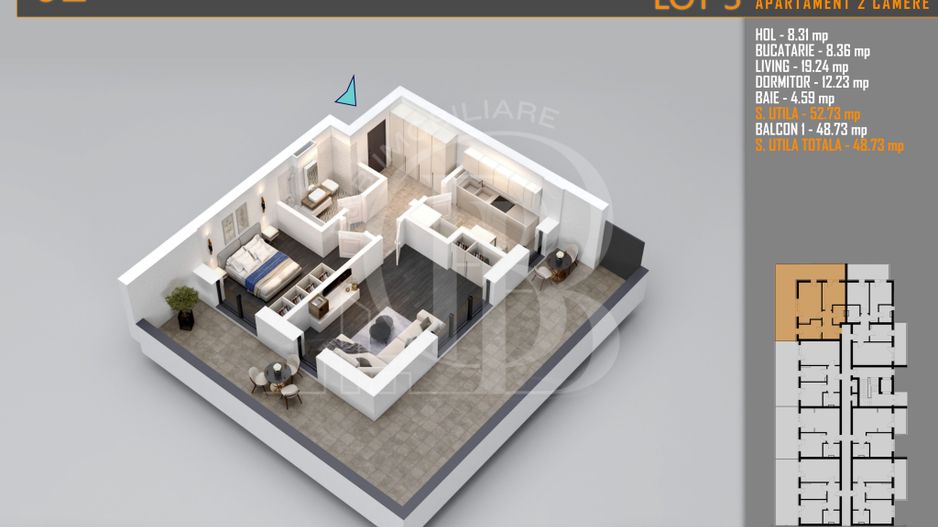 Apartament 2 camere cu terasa Titan-Pallady-Metrou Teclu - Schiță 1
